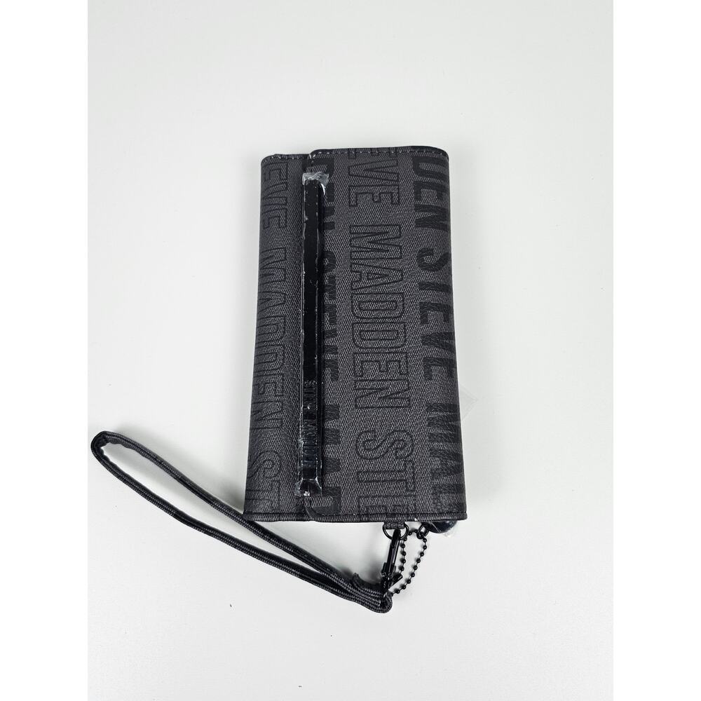 Steve Madden Black Gold 3 Dimensional Embossed Logo Wristlet Wallet
